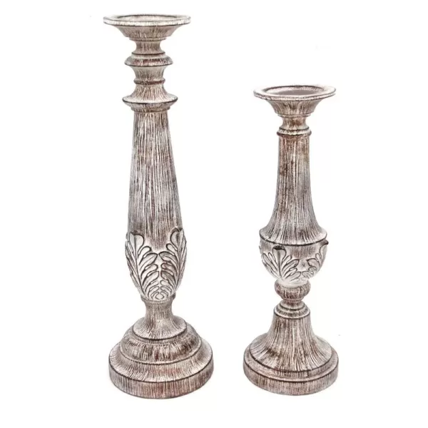 Home Decorators Collection Home Decorators Collection White Washed Wood Candle Holder (Set of 2)