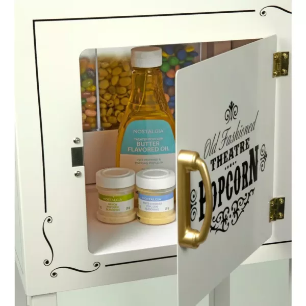 Nostalgia 600 W 8 oz. Ivory Popcorn Machine with Cart and Snack Dispenser
