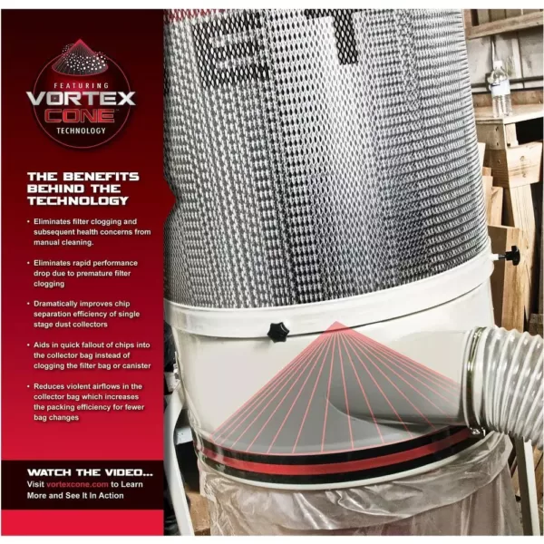 Jet 1.5 HP 1100 CFM 4 or 6 in. Dust Collector with Vortex Cone and 2-Micron Canister Kit, 115/230-Volt, DC-1100VX-CK