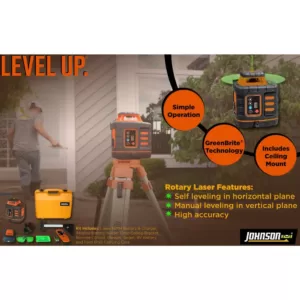 Johnson Self-Leveling Rotary Laser Level with GreenBrite Technology