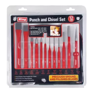 KING 12-Piece Punch and Chiset Set, 6-Piece Pin Punches, 3-Piece Cold Chisels, 2-Piece Center Punches and 1-Piece Scratch Awl