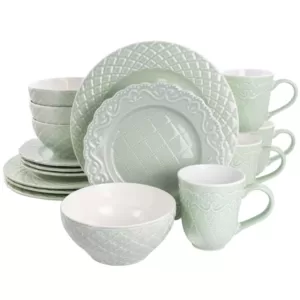 Gibson Home Quilted Eyelet 16-Piece Round Light Grey Fine Ceramic Dinnerware Set (Service for 4)