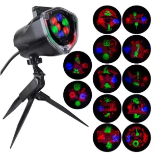 LightShow Multi-Color LED Whirl-A-Motion and Static Projection with 12-Changeble Slides
