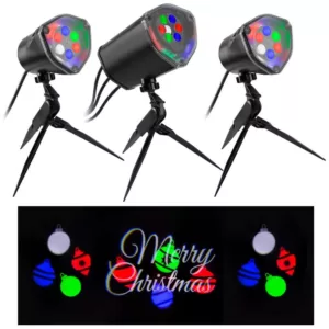 LightShow Multi-Color Whirl-A-Motion Static Merry Christmas LightSync with Sound Projection Stake
