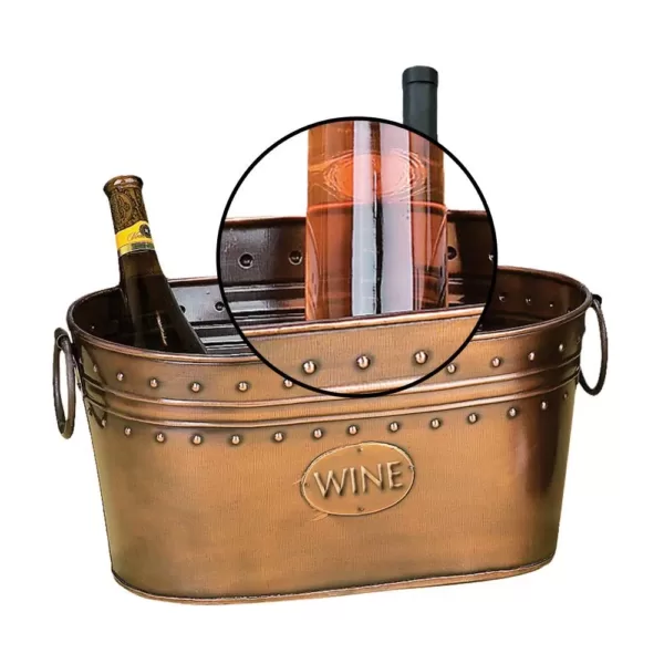 LITTON LANE 17 in. x 8 in. Oval Bucket Wine Cooler with Ring Handles in Polished Copper Brass and Patina