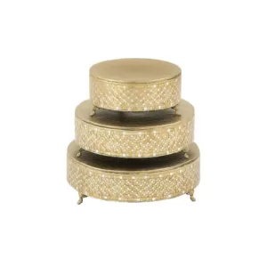 LITTON LANE Gold Iron and Glass Mosaic Round Cake Stand (Set of 3)