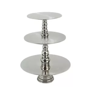 LITTON LANE 23 in. Polished Silver Aluminum 3-Tiered Round Cake Stand
