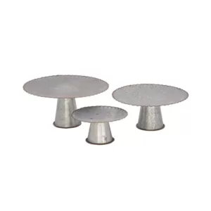 LITTON LANE Round Gray Iron Cake Stands with Copper Scalloped Edges (Set of 3)