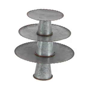 LITTON LANE Round Gray Iron Cake Stands with Copper Scalloped Edges (Set of 3)
