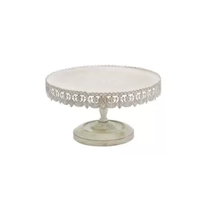 LITTON LANE 16 in. W x 9 in. H Whitewashed and Rust Brown Round Iron Cake Stand with Floral Bunting Overhang