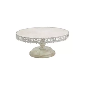LITTON LANE 22 in. W x 10 in. H Whitewashed and Rust Brown Round Iron Cake Stand with Floral Bunting Overhang