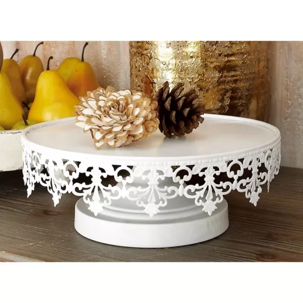 LITTON LANE White Round Cake Stands with Cutout Lattice Lace Overhang (Set of 3)