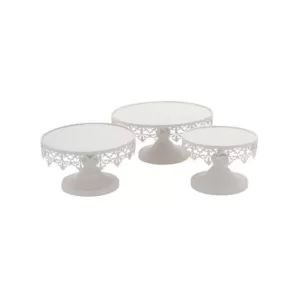 LITTON LANE White Round Cake Stands with Cutout Lattice Lace Overhang (Set of 3)