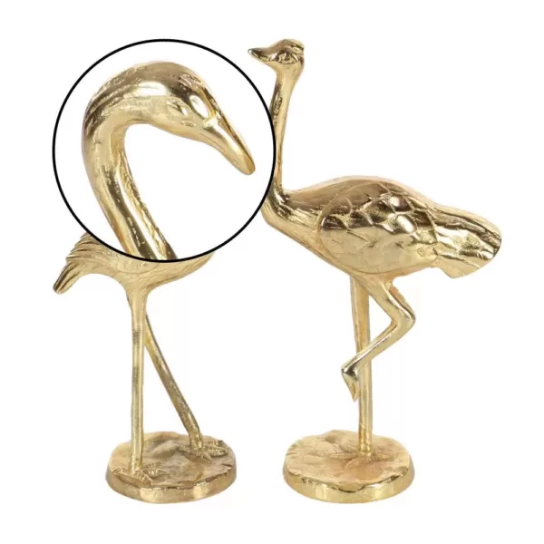 LITTON LANE 14 in. Flamingo Aluminum Decorative Sculpture in Gold (Set of 2)