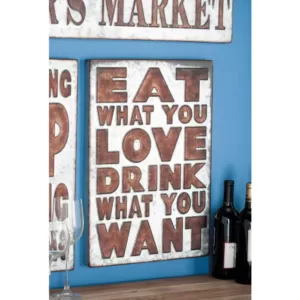 LITTON LANE 14 in. x 21 in. Pop Arts "Eat What You Love" Brown Metal Wall Sign