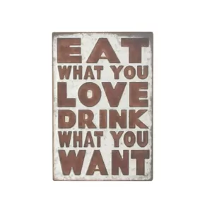 LITTON LANE 14 in. x 21 in. Pop Arts "Eat What You Love" Brown Metal Wall Sign