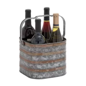 LITTON LANE 9 in. x 7 in. 4-Bottle 2-Tone Patina Silver and Brass Wine Holder with Handle