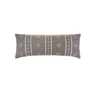 LR Home Embroidered Ethnic 14 in. x 36 in. Gray/Cream Rectangle Throw Pillow