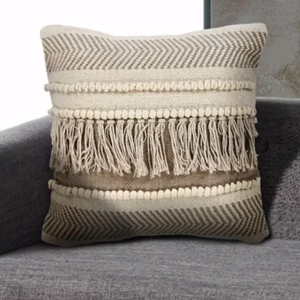 LR Resources Farmhouse Beige and Natural Geometric Hypoallergenic Polyester 20 in. x 20 in. Throw Pillow