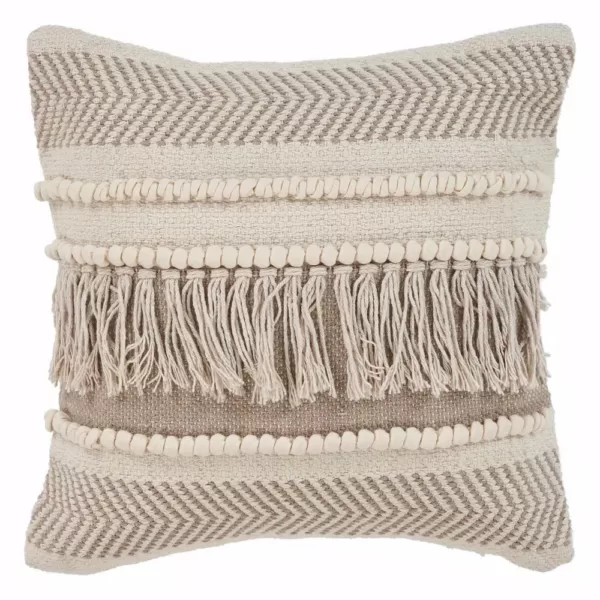 LR Resources Farmhouse Beige and Natural Geometric Hypoallergenic Polyester 20 in. x 20 in. Throw Pillow