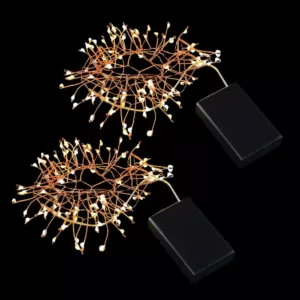 LUMABASE 100-Light Bulb LED Warm White Light Bulb with Copper Wire, Battery Operated Firecracker Fairy String Lights (Set of 2)