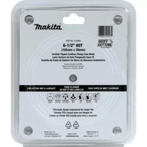 Makita 6-1/2 in. 60T (TCG) Carbide Tipped Cordless Plunge Saw Blade, MDF, Laminate
