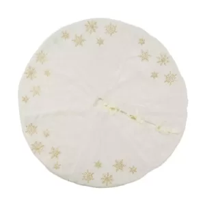 Manor Luxe 56 in. Snowflake Sequin Soft Plush Furry Round Christmas Tree Skirt in White