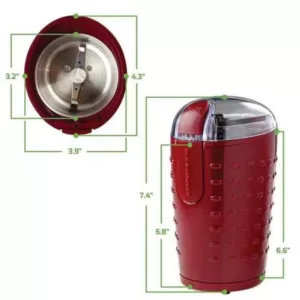 Ovente 2.5 oz. Maroon One-Touch Electric Coffee Grinder with Transparent Easy Open Lid and Stainless Steel Blades