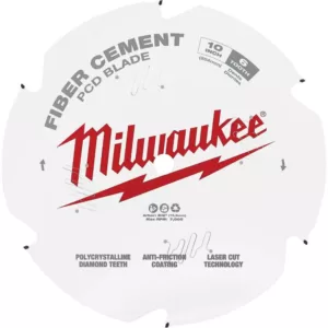 Milwaukee 10 in. x 6-Tooth Polycrystalline Diamond (PCD) Tipped Fiber Cement Cutting Saw Blade