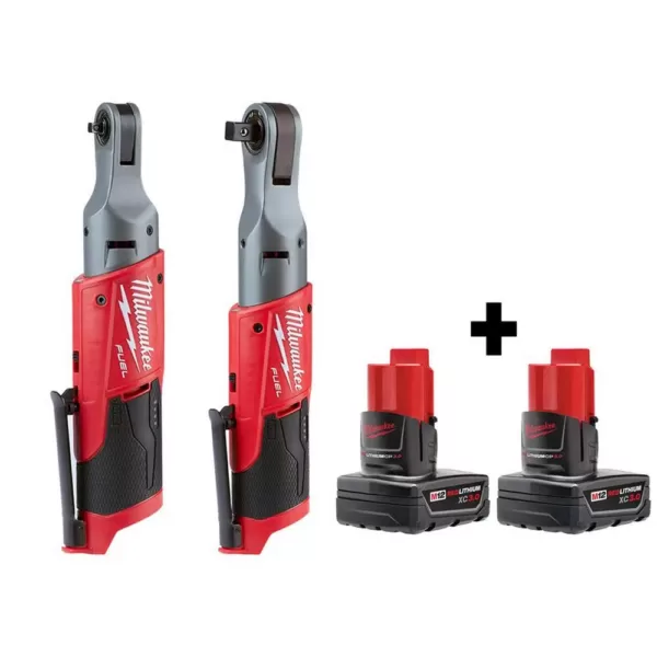 Milwaukee M12 FUEL 12-Volt Lithium-Ion Brushless Cordless 1/4 in. Ratchet and 1/2 in. Ratchet with two 3.0 Ah Batteries