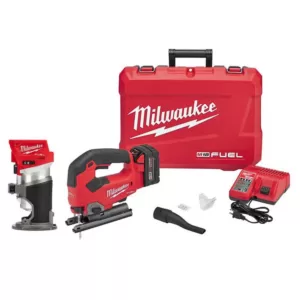 Milwaukee M18 FUEL 18-Volt Lithium-Ion Brushless Cordless Compact Router & Jig Saw Combo Kit (2-Tool) W/5.0Ah Battery & Charger