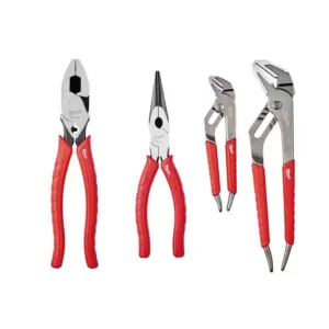 Milwaukee 10 in. High Leverage Lineman's Pliers with Crimper and Long Nose Pliers & 6 in./10 in. Straight-Jaw Pliers Set (4-Piece)
