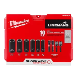 Milwaukee SHOCKWAVE Lineman's 1/2 in. Drive 2-in-1 12-Point Socket Set (10-Piece)
