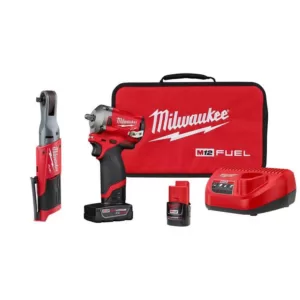 Milwaukee M12 FUEL 12-Volt Lithium-Ion Brushless Cordless Stubby 3/8 in. Impact Wrench & Ratchet Combo Kit (2-Tool)