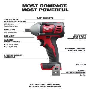 Milwaukee M18 18-Volt Lithium-Ion 1/2 in. Cordless Impact Wrench W/ Pin Detent (Tool-Only)