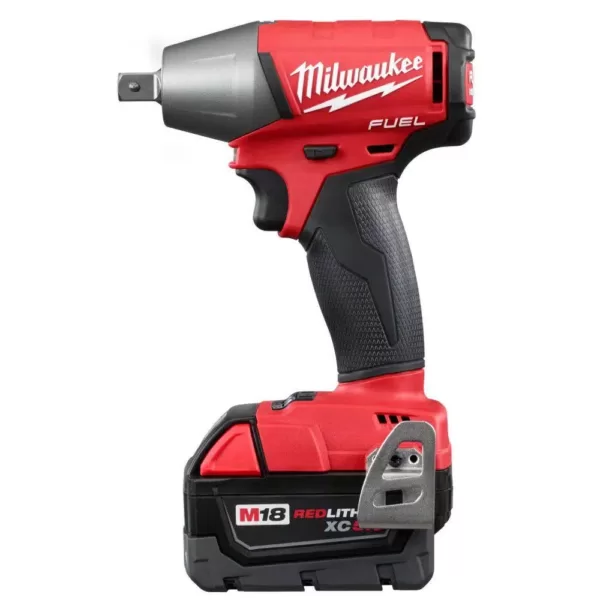 Milwaukee M18 FUEL 18-Volt Lithium-Ion Brushless Cordless 1/2 in. Impact Wrench Pin Detent Kit with Two 5 Ah Batteries, Hard Case