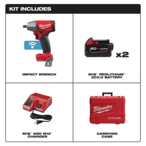 Milwaukee M18 FUEL ONE-KEY 18-Volt Lithium-Ion Brushless Cordless 1/2 in. Impact Wrench w/ Pin Detent Kit w/(2)5.0Ah Batteries
