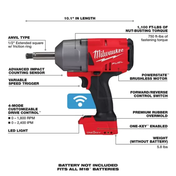 Milwaukee M18 FUEL 18-Volt Lithium-Ion Brushless Cordless 1/2 in. Impact Wrench with Standard and Extended Anvil (Tool-Only)
