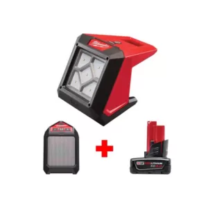 Milwaukee M12 12-Volt Lithium-Ion Cordless 1000 Lumens ROVER LED Compact Flood Light with M12 Jobsite Speaker and 3.0 Ah Battery