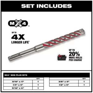 Milwaukee 4-Cutter SDS-Plus Carbide Hammer Drill Bit Kit (5-Piece)