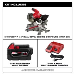 Milwaukee M18 FUEL 18-Volt Lithium-Ion Brushless Cordless 7-1/4 in. Dual Bevel Sliding Compound Miter Saw Kit W/ Stand, Battery