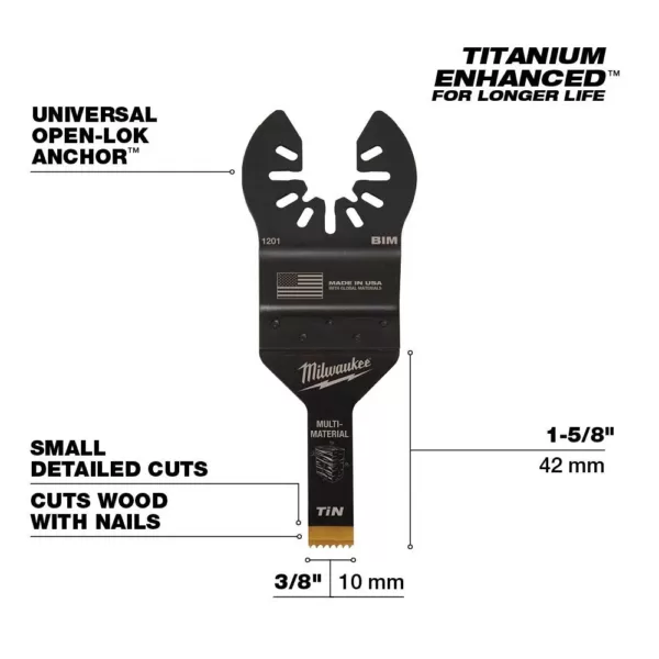 Milwaukee 3/8 in. Titanium Bi-Metal Universal Fit Wood and Metal Cutting Oscillating Multi-Tool Blade (1-Pack)
