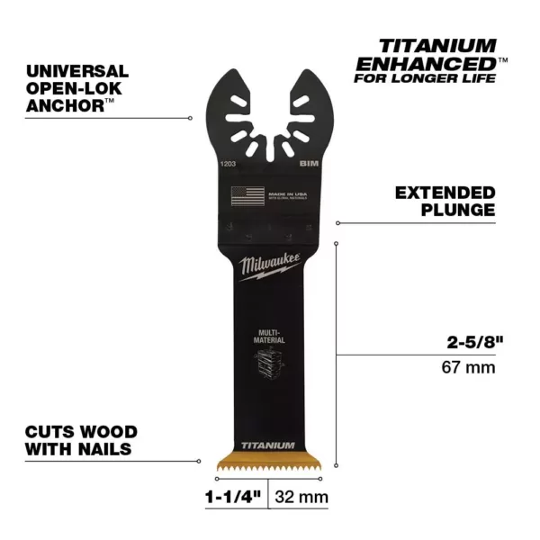 Milwaukee 1-1/4 in. Titanium Bi-Metal Universal Fit Wood and Metal Cutting Oscillating Multi-Tool Blade (1-Pack)