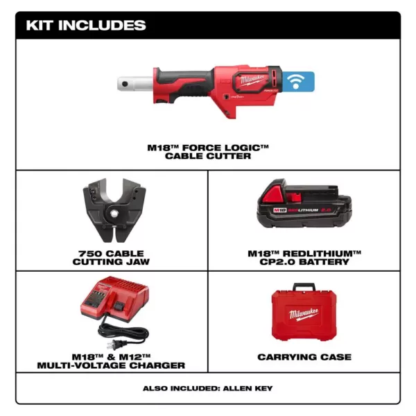 Milwaukee M18 18-Volt Lithium-Ion Cordless Cable Cutter with CU/AL Jaws with One 2.0 Ah Battery, Charger, Hard Case