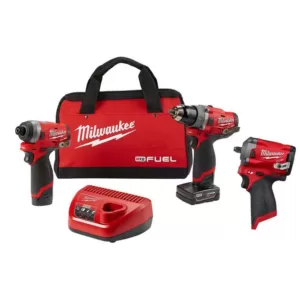 Milwaukee M12 FUEL 12-Volt Lithium-Ion Brushless Cordless Hammer Drill and Impact Driver Combo Kit (2-Tool) W/ Impact Wrench