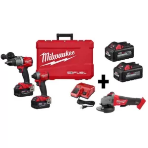 Milwaukee M18 FUEL 18-Volt Lithium-Ion Brushless Cordless Hammer Drill/Grinder/Impact Driver Combo Kit (3-Tool) w/ 4-Batteries