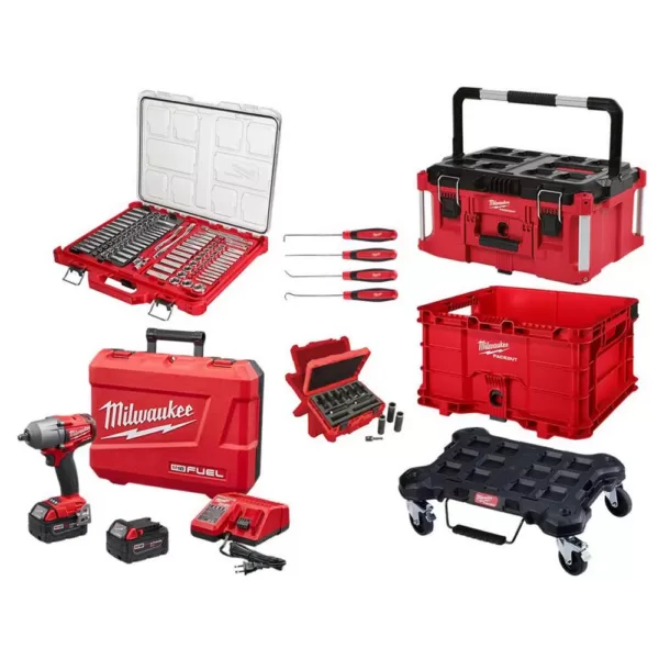 Milwaukee 3/8 in. & 1/4 in. SAE/Metric Ratchet & Socket Mechanics Tool Set (117-Pc) W/Impact Wrench Kit & PACKOUT Set (4-Piece)