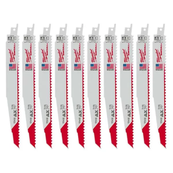 Milwaukee 9 in. 5 TPI AX Nail-Embedded Wood Cutting Reciprocating Saw Blades (10-Pack)