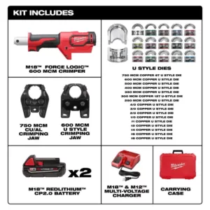 Milwaukee M18 18-Volt Lithium-Ion Cordless FORCE LOGIC 600 MCM Crimper Kit with 750 MCM Expanded Jaw