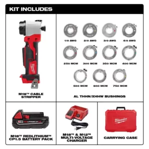 Milwaukee M18 18-Volt Lithium-Ion Cordless Cable Stripper Kit for Al THHN/XHHW Wire Cutting